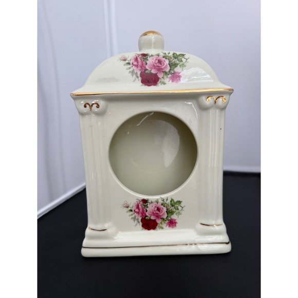 Vintage 80s Mantel Desk Porcelain Clock Baum Bros‎ French style rose Floral - Picture 4 of 10